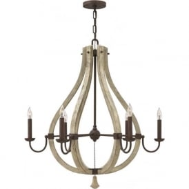 MIDDLEFIELD distressed wood and rustic iron chandelier - 6 lights