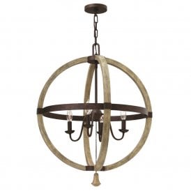 MIDDLEFIELD distressed wood and rustic iron circular chandelier - 4 lights