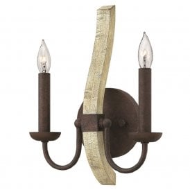 MIDDLEFIELD distressed wood and rustic iron twin wall light