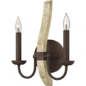 MIDDLEFIELD distressed wood and rustic iron twin wall light