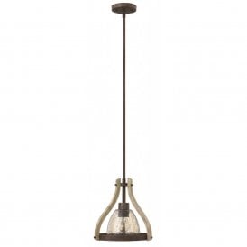 MIDDLEFIELD mini ceiling pendant light in rust finish with distressed wood