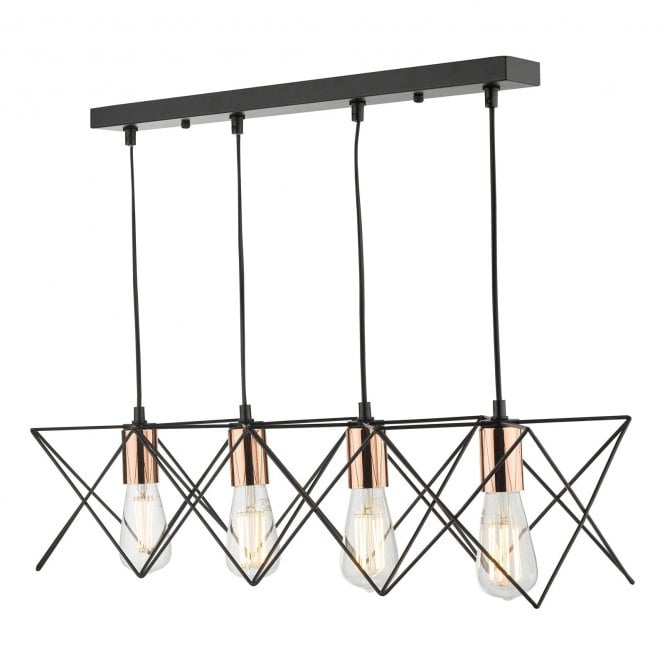 Midi Industrial style Bar Pendant Black & Copper Detail