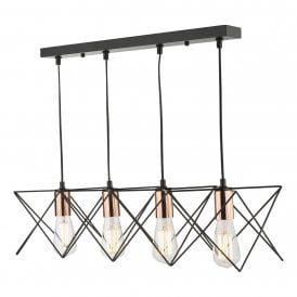 Four Light Ceiling Pendant Bar Black Copper