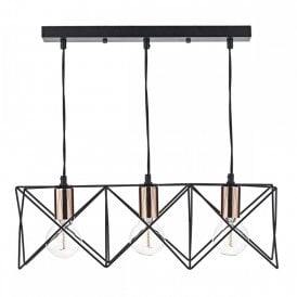 MIDI open black geometric frame ceiling bar pendant with copper detail