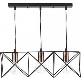MIDI open black geometric frame ceiling bar pendant with copper detail