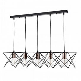 MIDI open black geometric frame ceiling bar pendant with copper detail