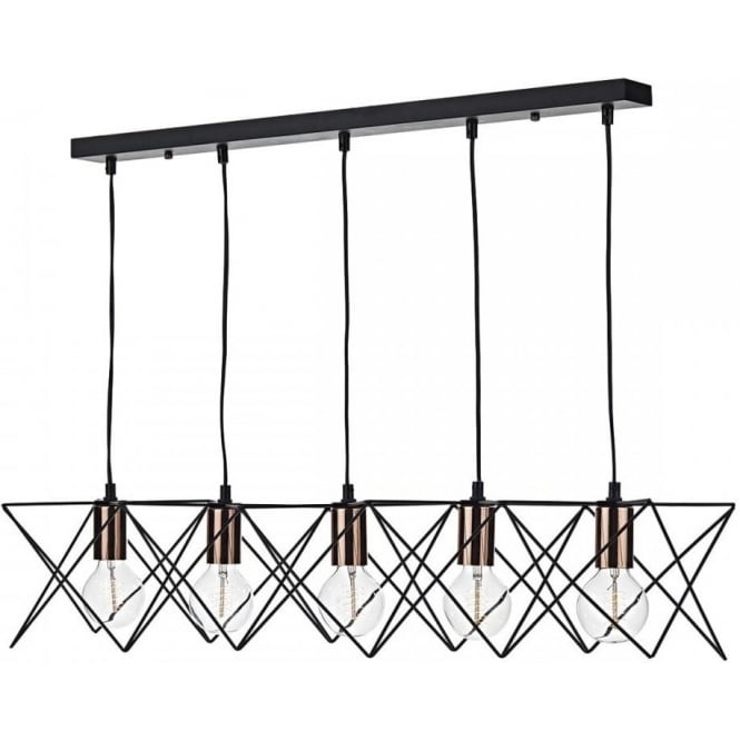 MIDI open black geometric frame ceiling bar pendant with copper detail