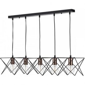 MIDI open black geometric frame ceiling bar pendant with copper detail