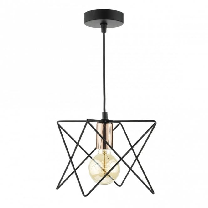 MIDI open black geometric frame ceiling pendant with copper detail