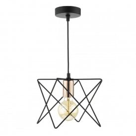 MIDI open black geometric frame ceiling pendant with copper detail