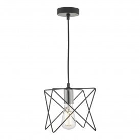MIDI open black geometric frame ceiling pendant with polished chrome detail