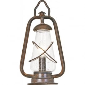 MINERS outdoor pedestal lantern, wrought iron with rustic finish