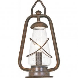 MINERS outdoor pedestal lantern, wrought iron with rustic finish