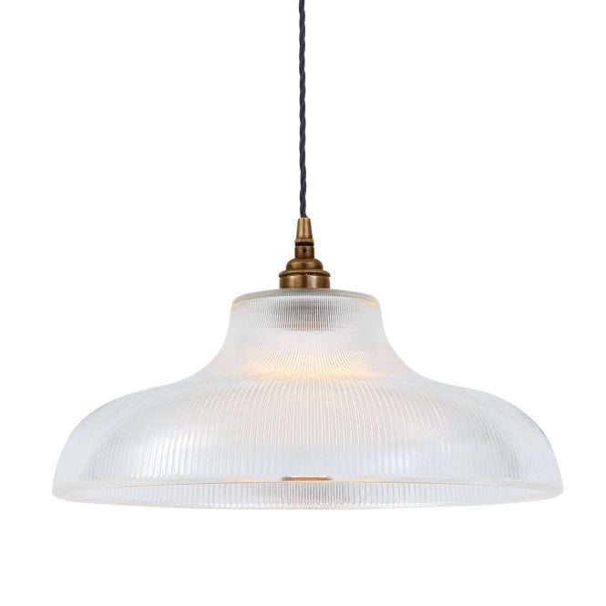 MONO ribbed glass railway ceiling pendant on antique brass fitting - large