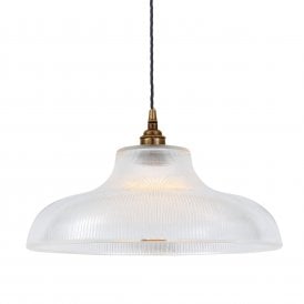 MONO ribbed glass railway ceiling pendant on antique brass fitting - large