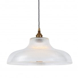 MONO ribbed glass railway ceiling pendant on antique brass fitting - large