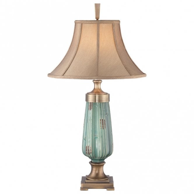 MONTEVERDE tall pale green ceramic table lamp with shade