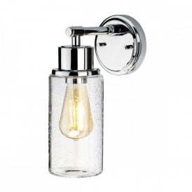 MORVAH indooor IP44 wall light in polished chrome with bubble glass shade