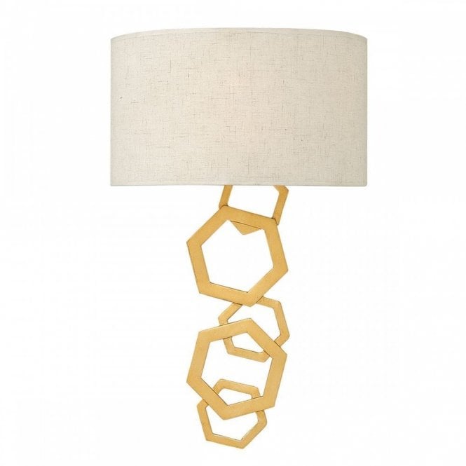 MOXIE contemporary sunset gold hexagonal frame wall light with linen shade