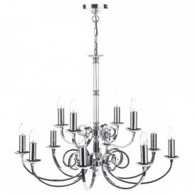 MURRAY large 12 light traditional polished chrome chandelier