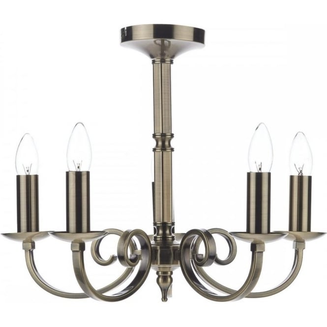 MURRAY traditional 5 light antique brass dual mount chandelier
