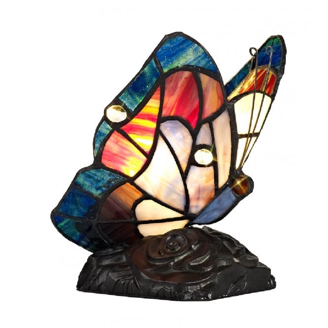 MYA small butterfly table lamp in brown and blue Tiffany glass