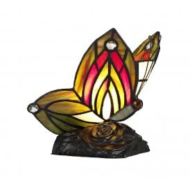 MYA small butterfly table lamp in green and red Tiffany glass