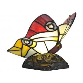MYA small butterfly table lamp in red and yellow Tiffany glass