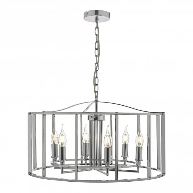 MYKA circular chrome ceiling pendant with 6 candle style lights