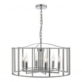 MYKA circular chrome ceiling pendant with 6 candle style lights