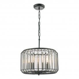 Black and Crystal three light ceiling pendant