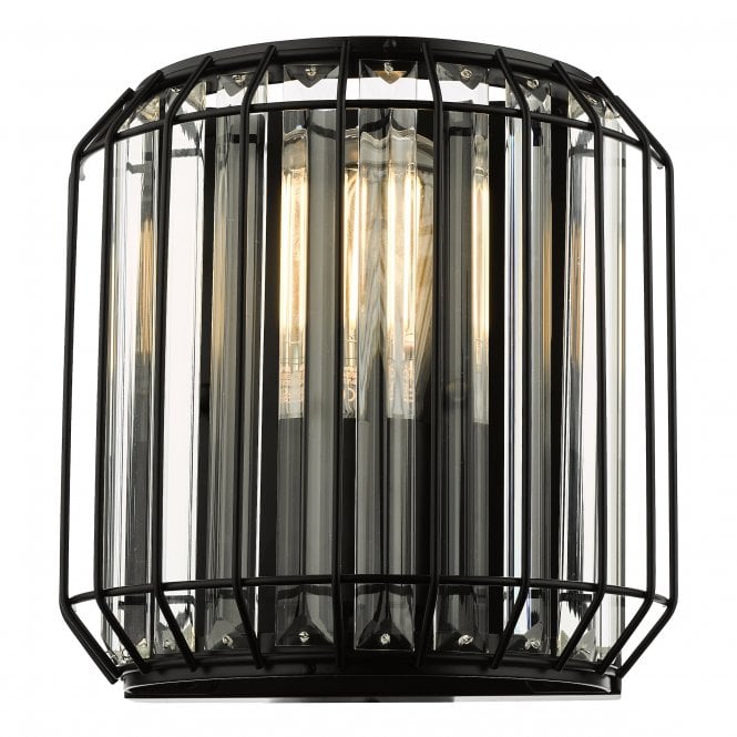 Naeva Satin Black and Crystal Wall Light