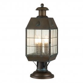 Large 3 light pedestal light in brass and seeded glass