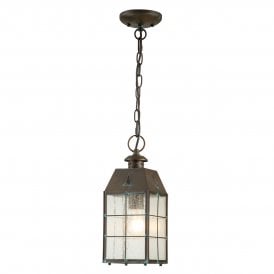 Medium Chain Lantern in Aged Brass with Seeded Glass