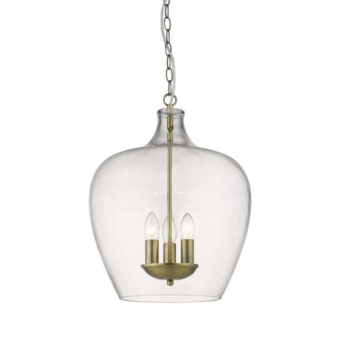 NELL 3 Light Ceiling Pendant Clear Glass Ant Brass