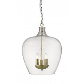 NELL 3 Light Ceiling Pendant Clear Glass Ant Brass