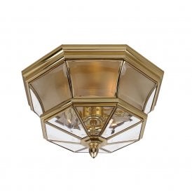NEWBURY gold polished brass flush mounted ceiling light, IP44