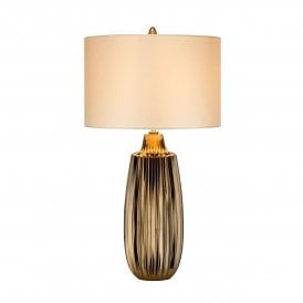 NEWHAM sculpted bronze ceramic table lamp with pearl satin shade - large