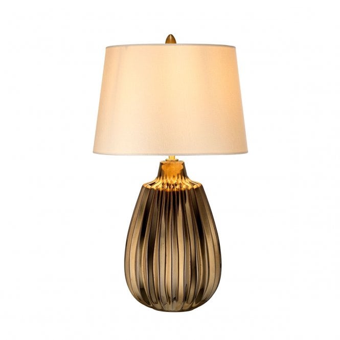 NEWHAM sculpted bronze ceramic table lamp with pearl satin shade - small
