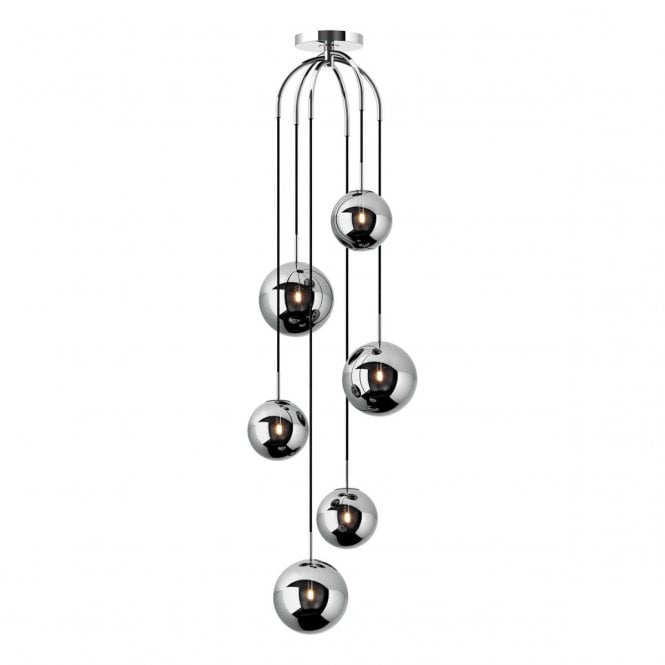 Nico Cluster Pendant Polished Chrome Smoked Glass Shade