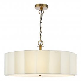 neutral ceiling pendant with antique brass finish and ivory linen shade