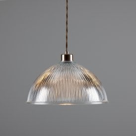 NOVA ribbed glass ceiling pendant light on antique brass fitting