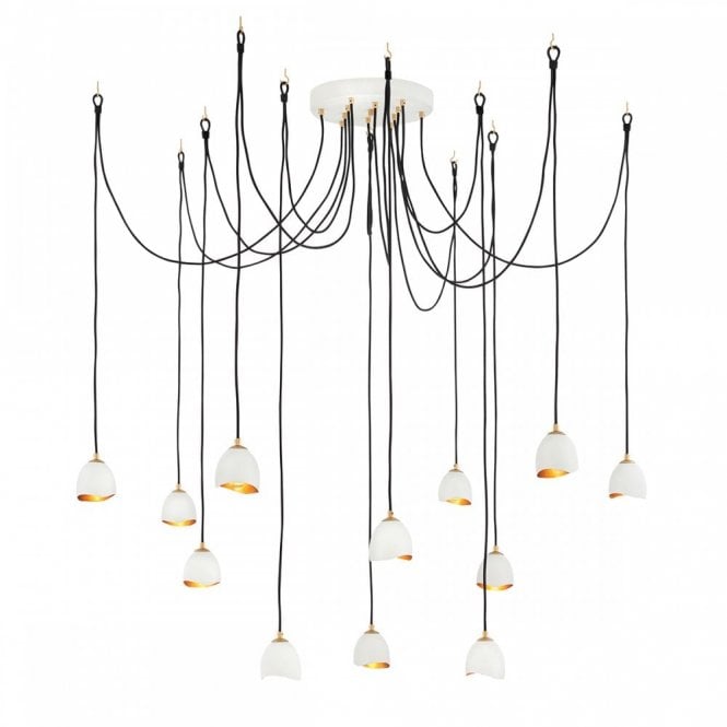 NULA 12 Light Ceiling Cluster Pendant | Chalk-White | Luxe Gold