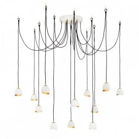 NULA 12 Light Ceiling Cluster Pendant | Chalk-White | Luxe Gold