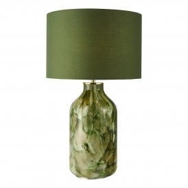 modern green glass table lamp with green drum cotton shade
