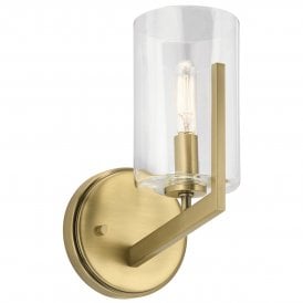 1 Light Wall Light in Brushed Natural Brass w/ Clear Glass