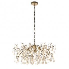 OASIS Aged Gold Branch Chandelier With Glass Droplets