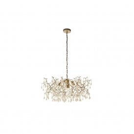 OASIS Aged Gold Branch Chandelier With Glass Droplets