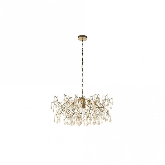 OASIS Aged Gold Branch Chandelier With Glass Droplets
