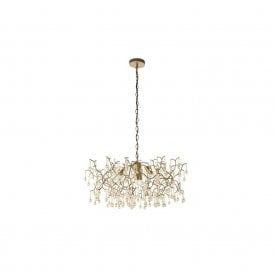 OASIS Aged Gold Branch Chandelier With Glass Droplets